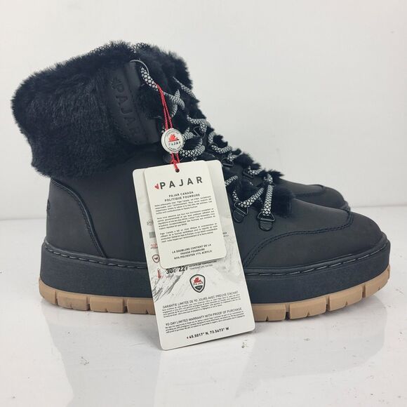 Pajar Chalet Lace Up Sneaker Boot Waterproof Faux Fur Black Size 8 - Picture 2 of 10